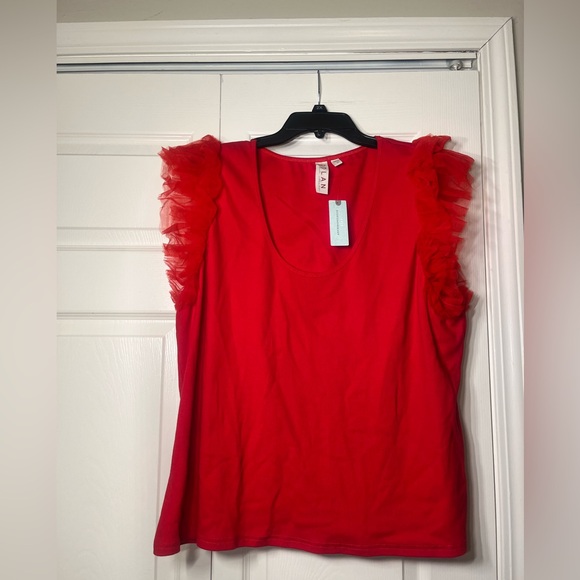 Anthropologie Dolan Left Coast DOLAN Tulle Sleeve Tank Top Red - Picture 3 of 8